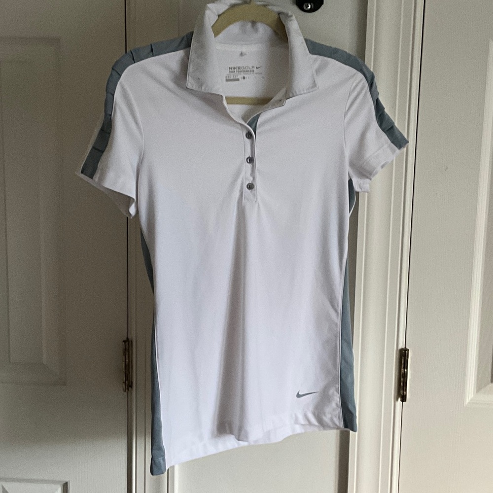 Nike White and Gray Sports Polo